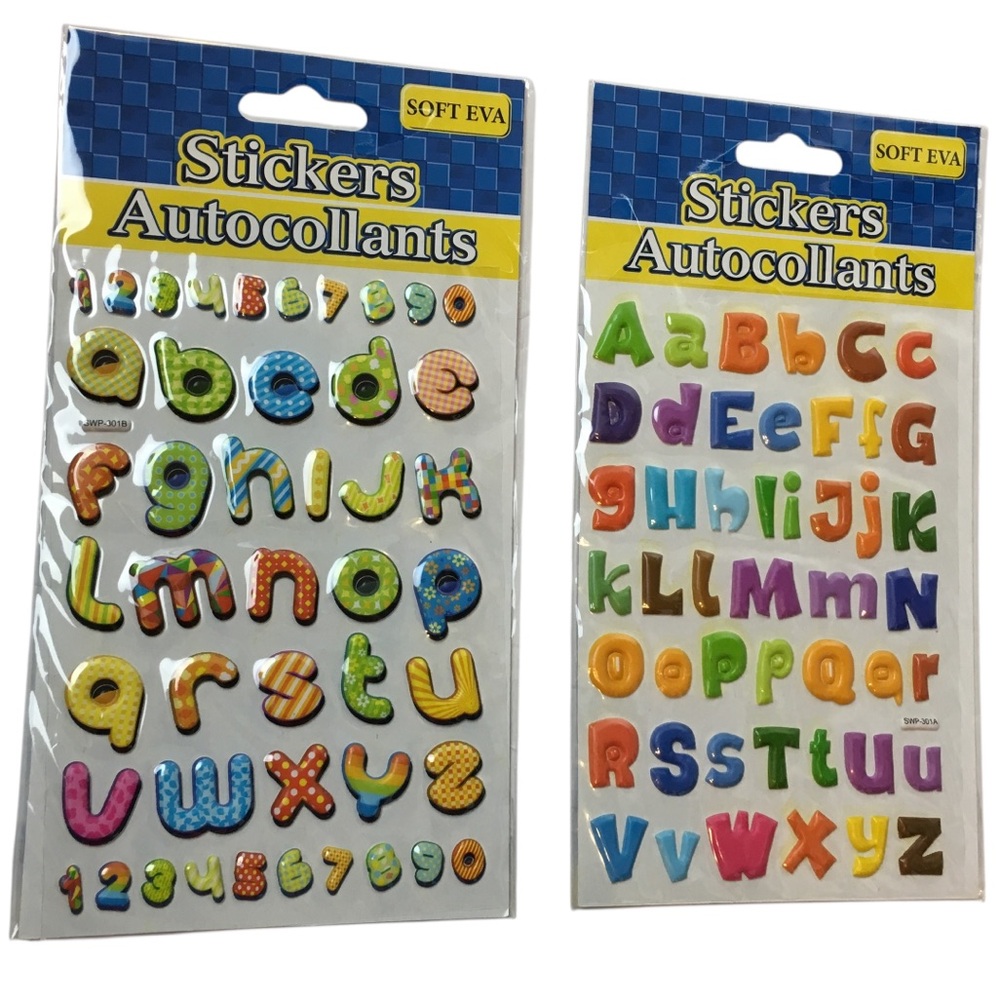 Alphabet Number Puffy Stickers Rainbow Multicolor 2 Sheets 93 Total School NEW